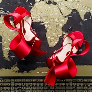 Aminah Abdul Jillil Red Satin Open Toe